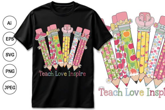 Colorful Pencil Teacher T-shirt Design Graphics