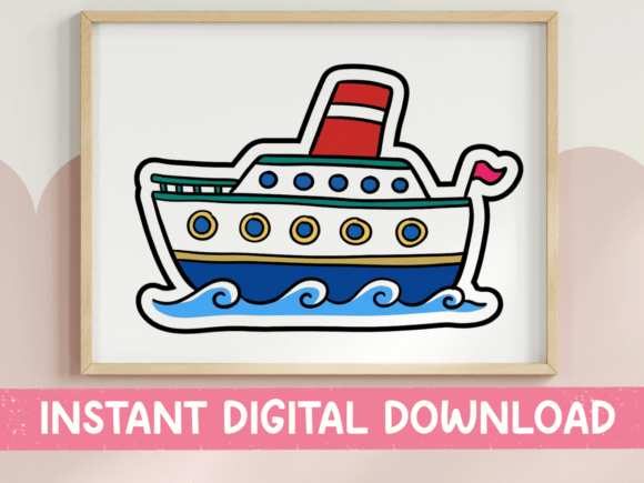 Cute Cruise Ship Sticker SVG PNG for Graphics & T-Shirt Designs