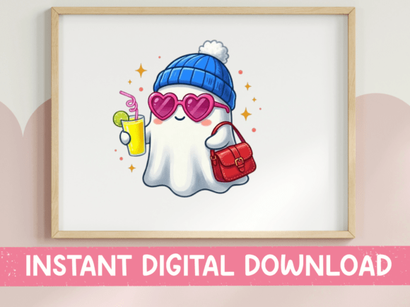Cute Ghost Girl with Drink Sticker: Graphics for T-Shirt Designs