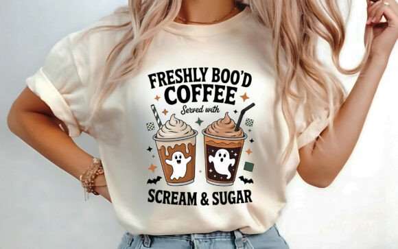Freshly Boo’d Coffee Halloween PNG: Graphics for T-Shirt Designs