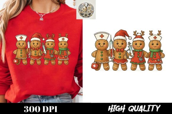 FunnyGingerbread Nurse Christmas Holiday Graphics for T-Shirts