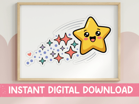 Kawaii Shooting Star Sparkle Sticker: Graphics for T-Shirt Designs