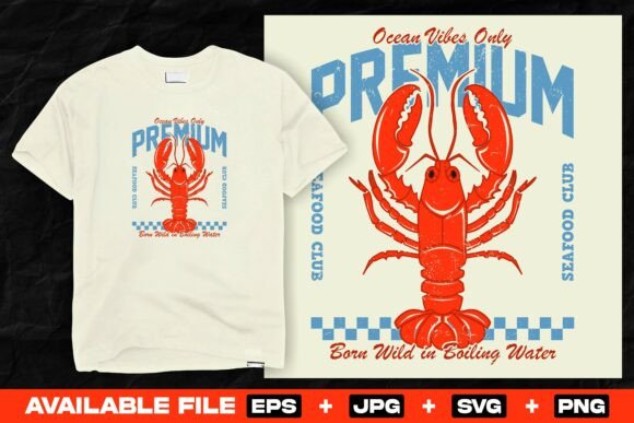 Lobster Illustration Retro Grunge Design Graphics