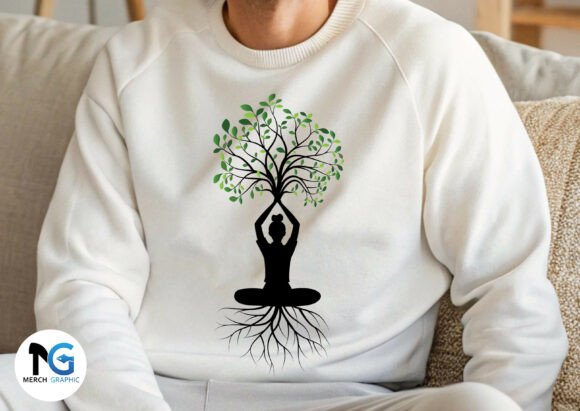 Man Meditation with Tree Pose Vector SVG