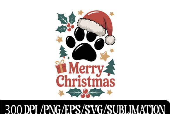 Pet Paw Merry Christmas Graphics for T-Shirt Designs