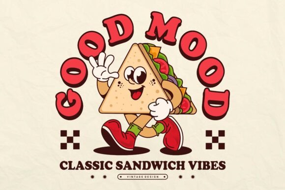 Retro Cartoon Sandwich Character Design Graphics