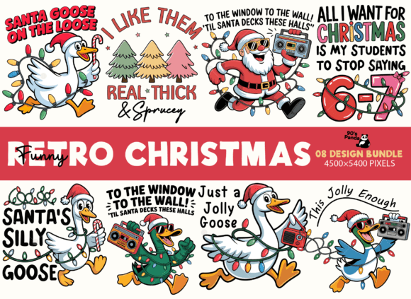 Retro Christmas Quotes PNG Bundle for Graphics and T-Shirt Designs