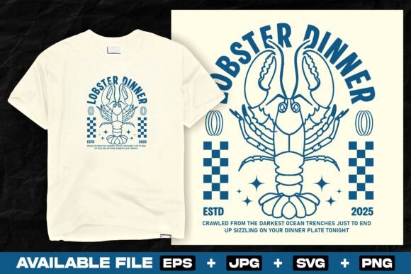 Retro Lobster Print T-Shirt Design Graphics