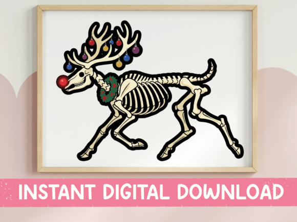 Skeleton Reindeer Christmas Sticker: Graphics & T-Shirt Designs