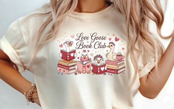 Valentine Goose Book Lover T-shirt PNG Graphics